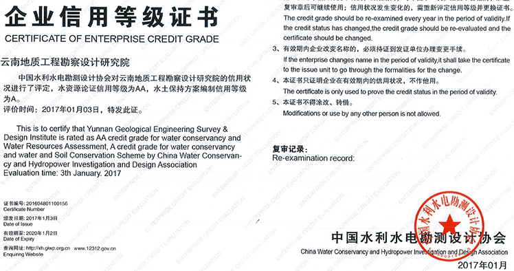 企業信用等級證書